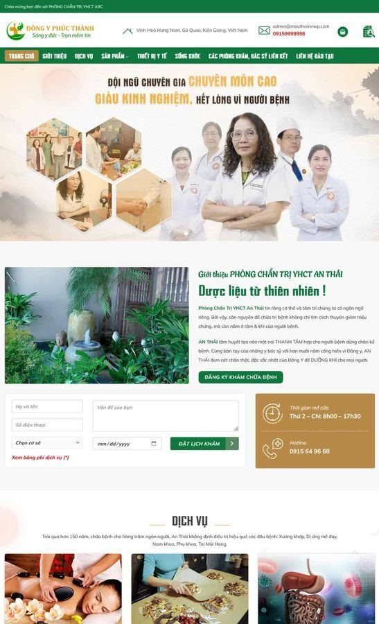 Giao diện mẫu website phòng khám đông y